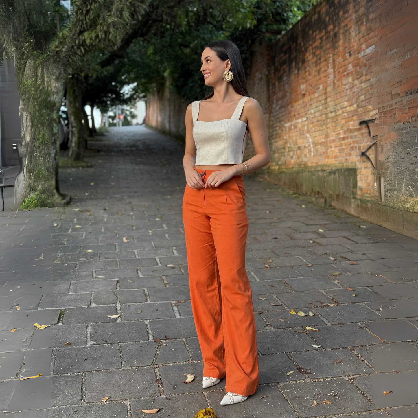 CALÇA PANTALONA EM LINHO