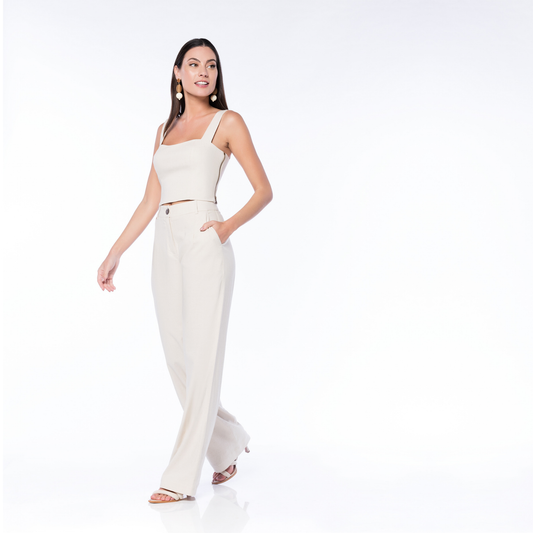CROPPED COM ALÇAS EM LINHO